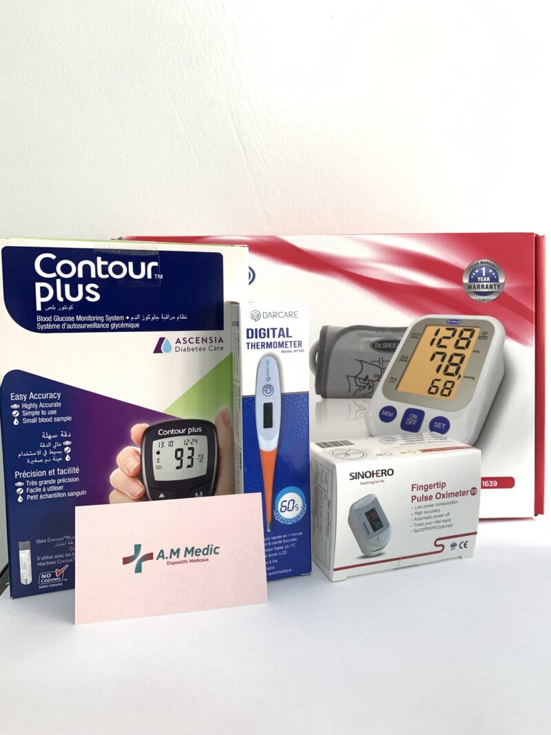 Pack diagnostic : Tensiomètre Dr Shuller+ Appareil glycémie + Oxymètre= Thermomètre gratuit